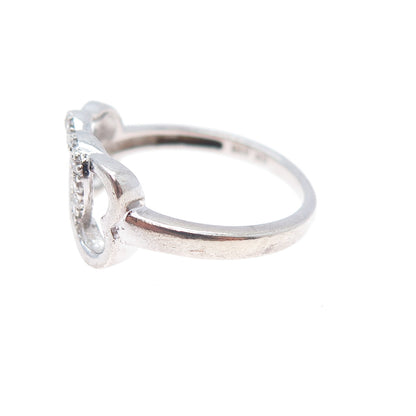925 Sterling Silver Round-Cut C Z Interlocked Heart Infinity Ring Size 7