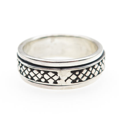 925 Sterling Silver Vintage Granulated Oxidized Rotating Band Ring Size 12.75