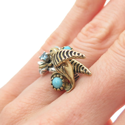 CAROLYN POLLACK FRITZ Sterling Vintage Real Multi-Gem Hummingbird Ring Size 6.25