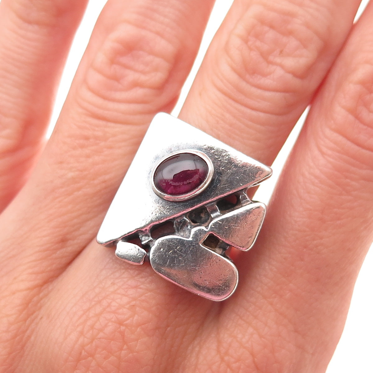 Ninos Chammo Sterling Silver Vintage Real Tourmaline Modernist Ring Size 7.25