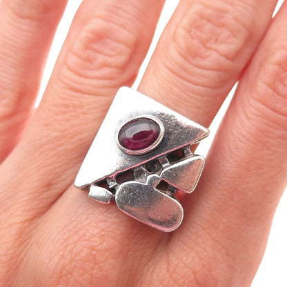 Ninos Chammo Sterling Silver Vintage Real Tourmaline Modernist Ring Size 7.25