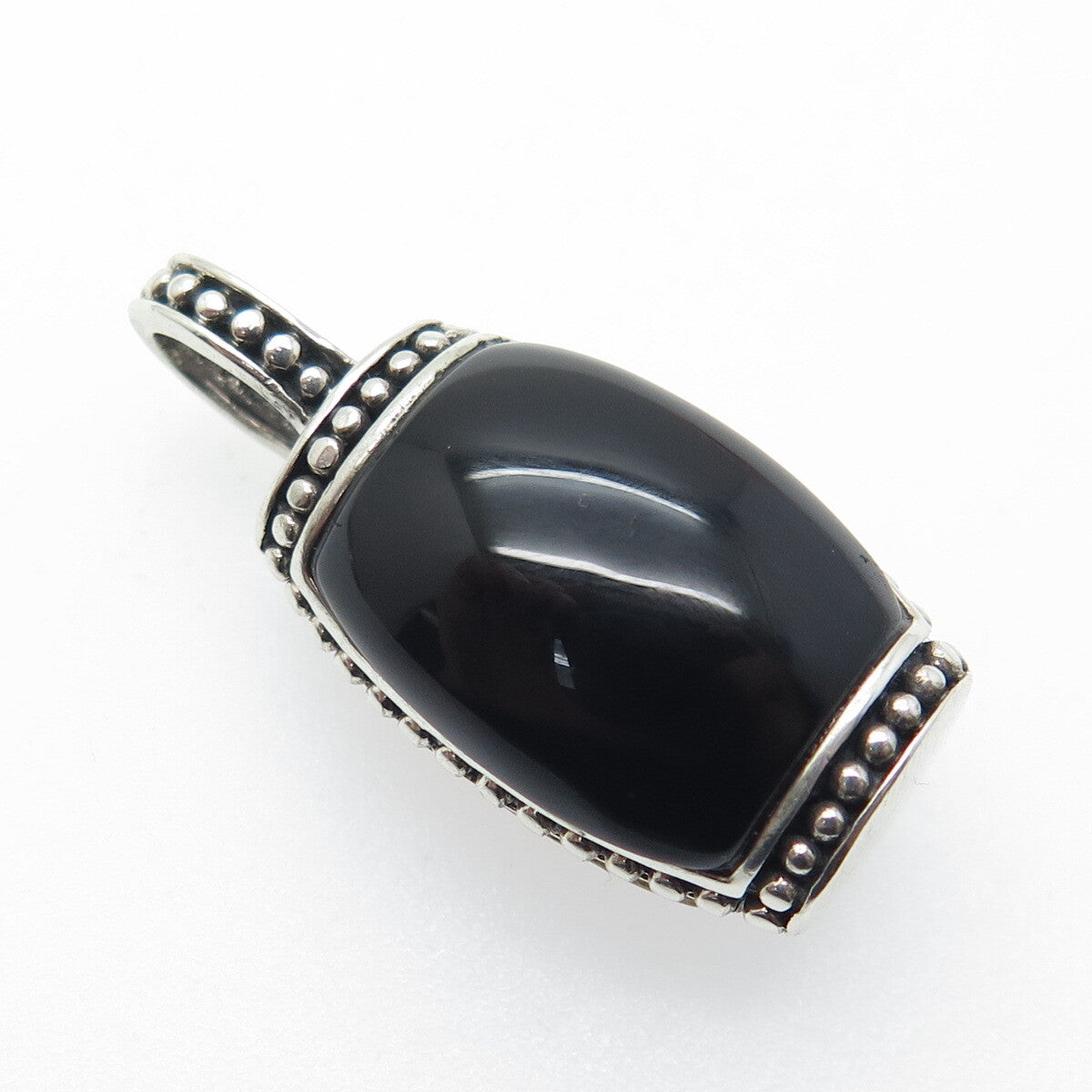 925 Sterling Silver Vintage Real Black Onyx & MOP Dual Sided Granulated Pendant