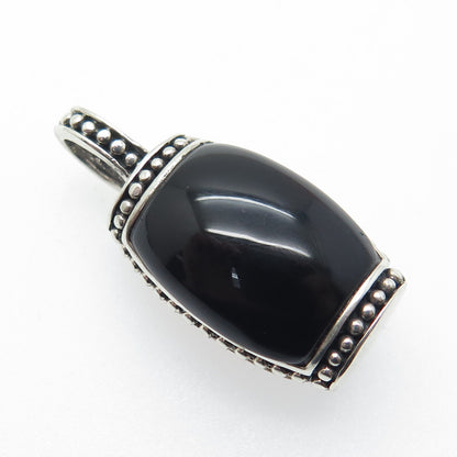 925 Sterling Silver Vintage Real Black Onyx & MOP Dual Sided Granulated Pendant