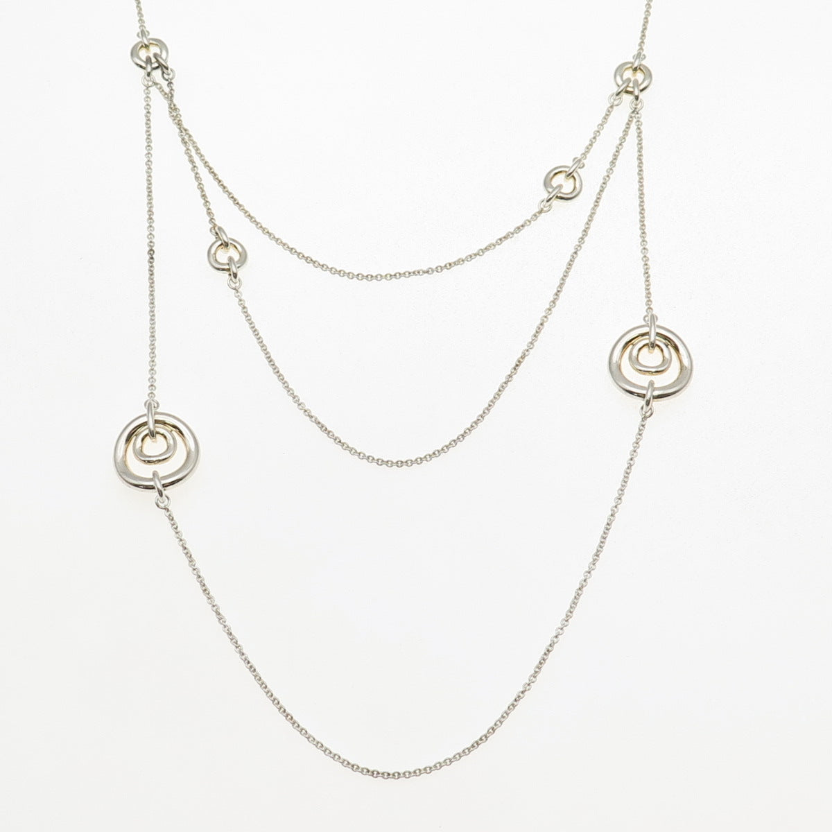 Christofle 925 Sterling Silver Circle Station 3-Strand Cable Chain Necklace 18"