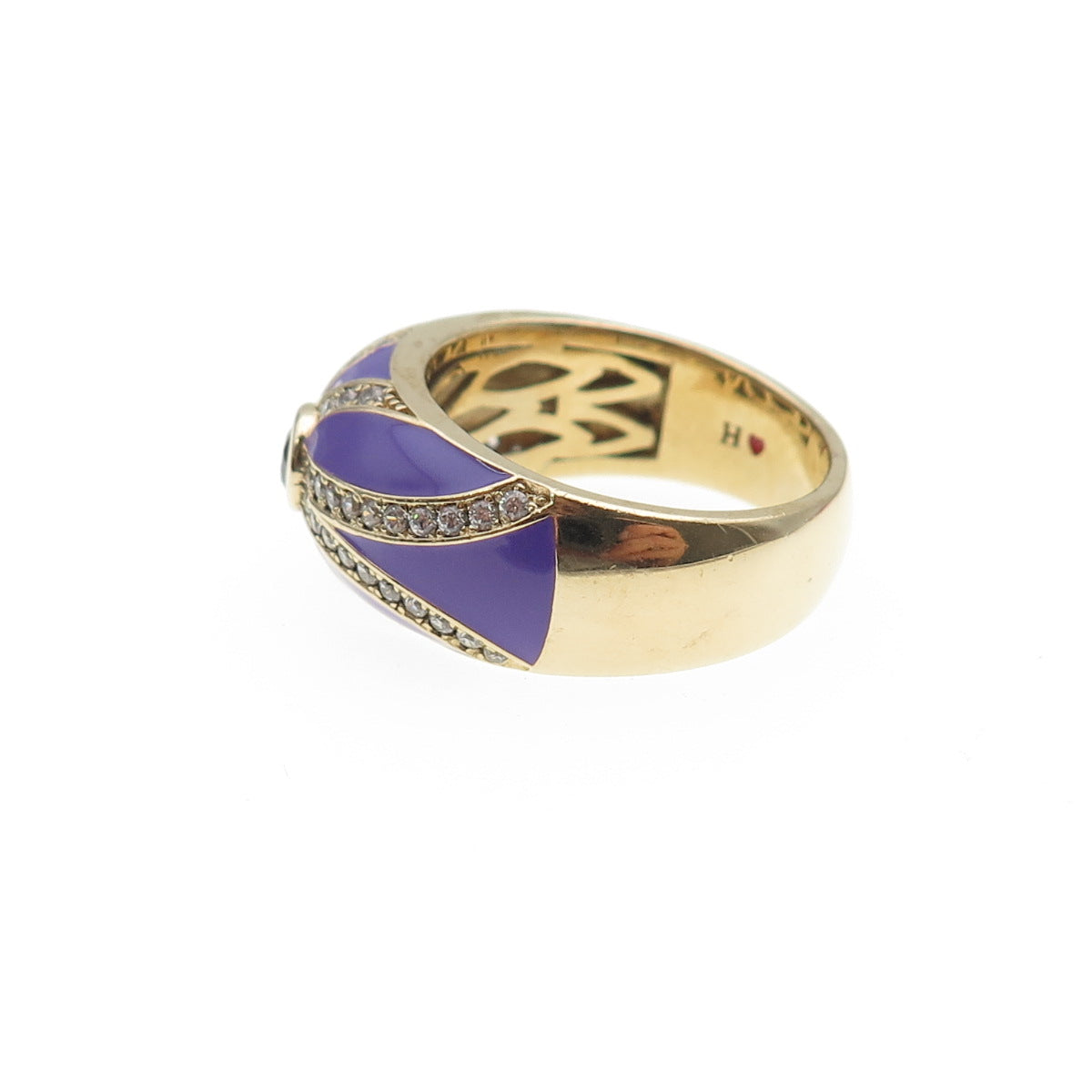 Silvio Hidalgo 925 Sterling Gold Plated Enamel Purple & White C Z Ring Size 8.25