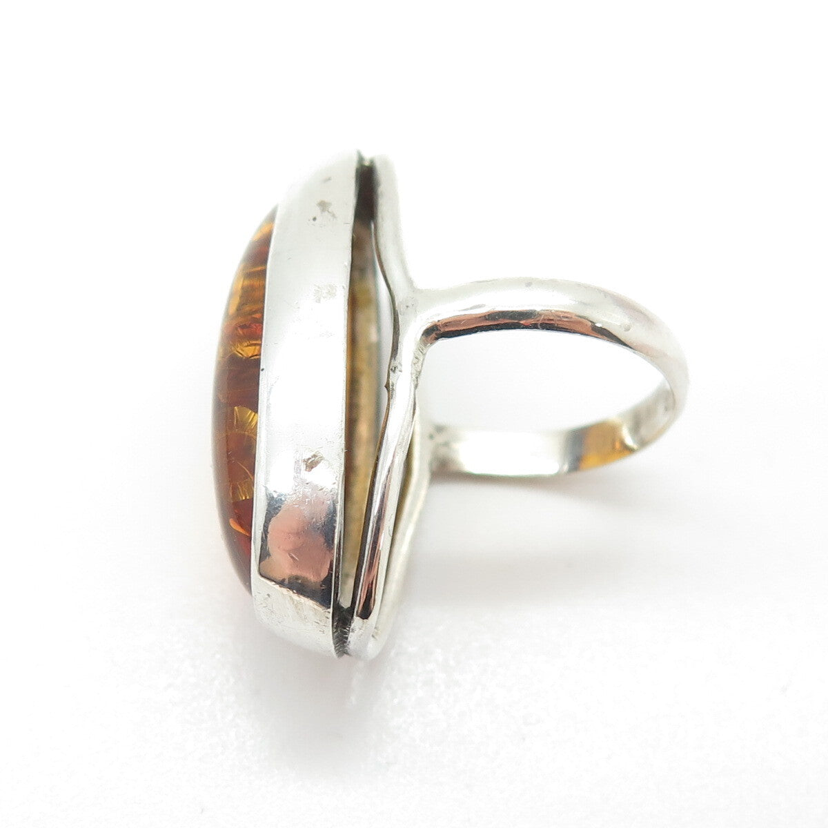 925 Sterling Silver Vintage European Real Amber Ring Size 5.25