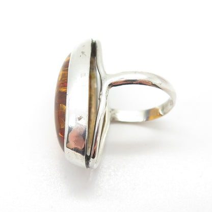 925 Sterling Silver Vintage European Real Amber Ring Size 5.25