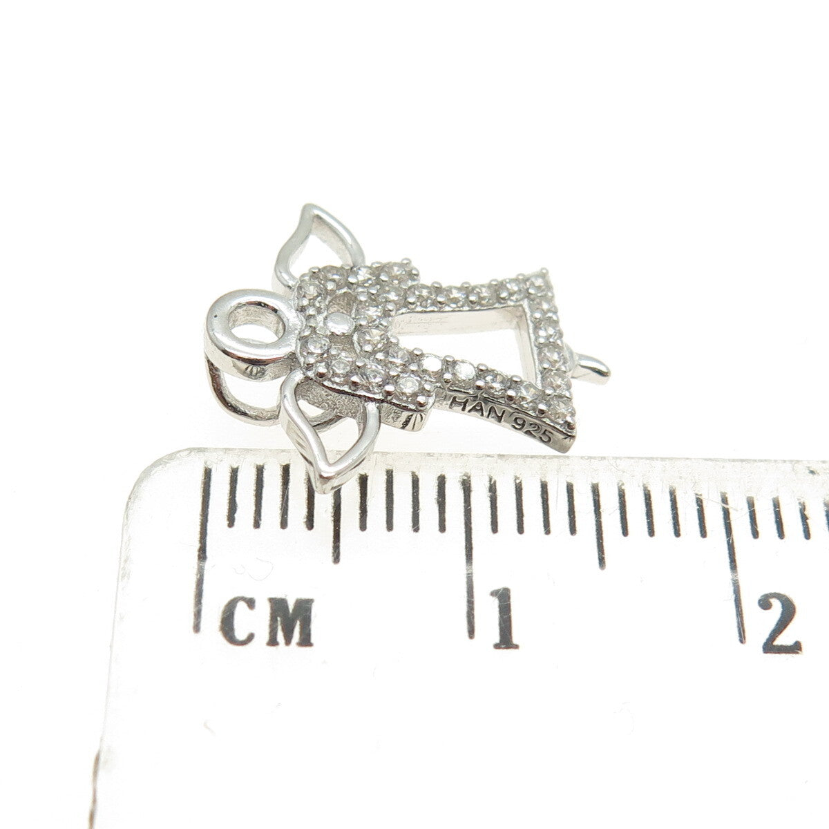HAN 925 Sterling Silver Round-Cut C Z Angel Minimalist Pendant