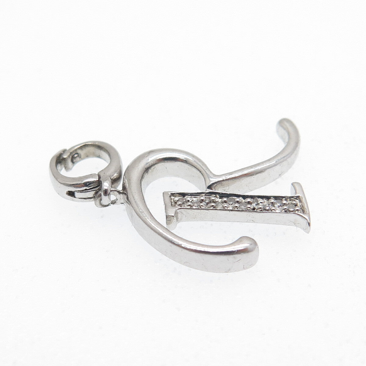 925 Sterling Silver Real Round-Cut Diamond Letter "R" Charm Pendant