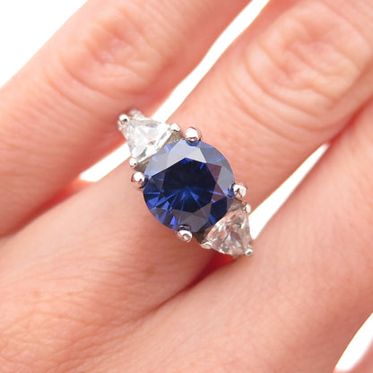925 Sterling Silver Blue & White C Z Bohemian Ring Size 5