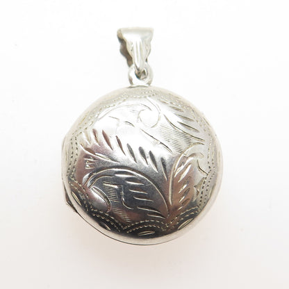 925 Sterling Silver Vintage Engraved Round Locket Pendant