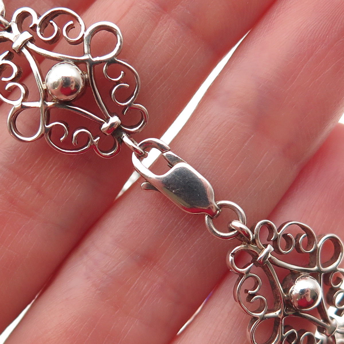 925 Sterling Silver Real Green & Black Onyx Moonstone Rose Quartz Bracelet 7.5"