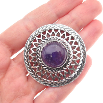 Kalevala Koru 916H Silver Vintage 1967 Finland Real Amethyst Oxidized Pin Brooch