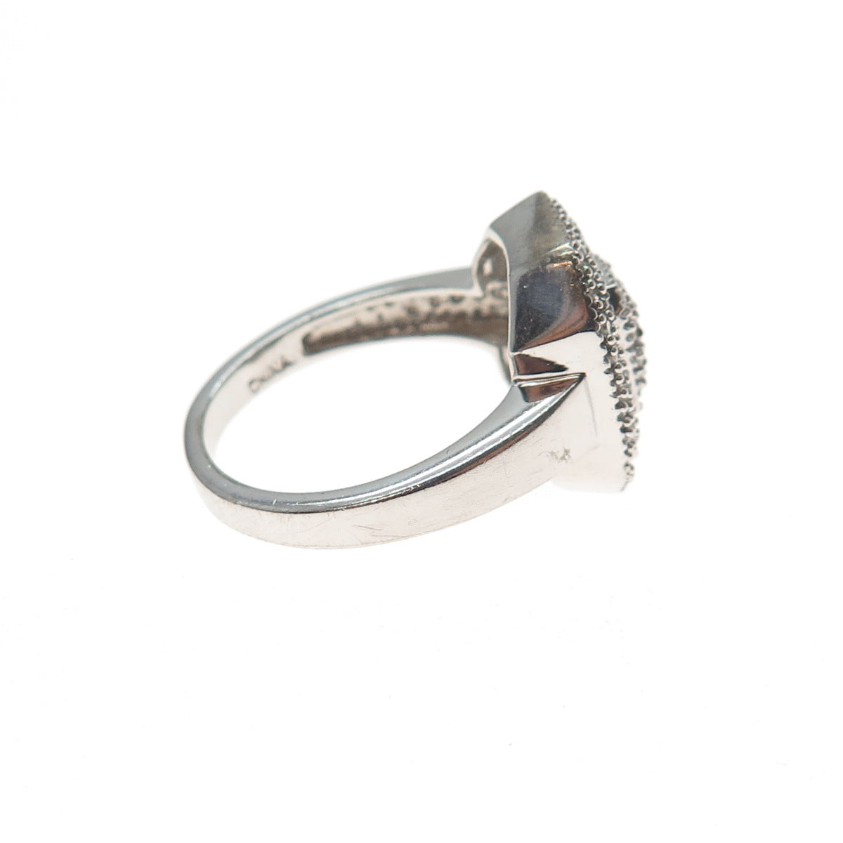 HN HENG NGAI 925 Sterling Silver Real Round-Cut Diamond Ring Size 7.25