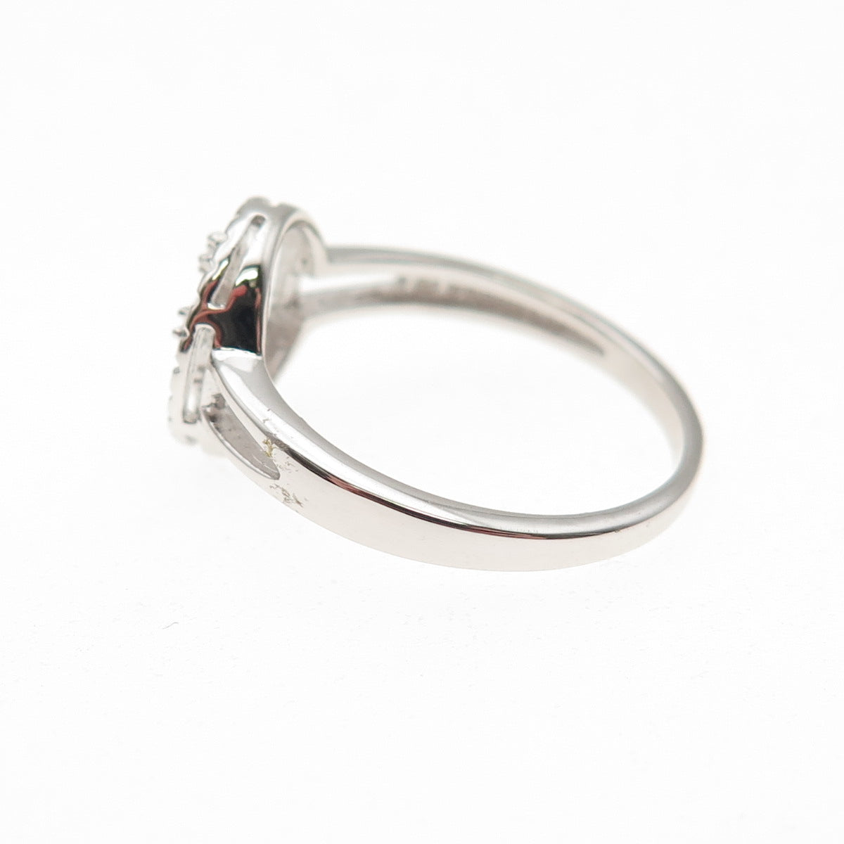925 Sterling Silver Real Round-Cut Diamond Cross Ring Size 7