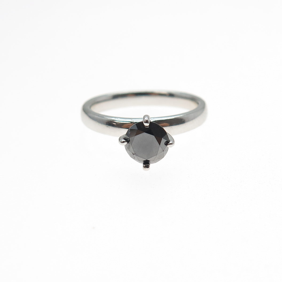 925 Sterling Silver Real Round-Cut Approx. 0.8ct Black Diamond Ring Size 6
