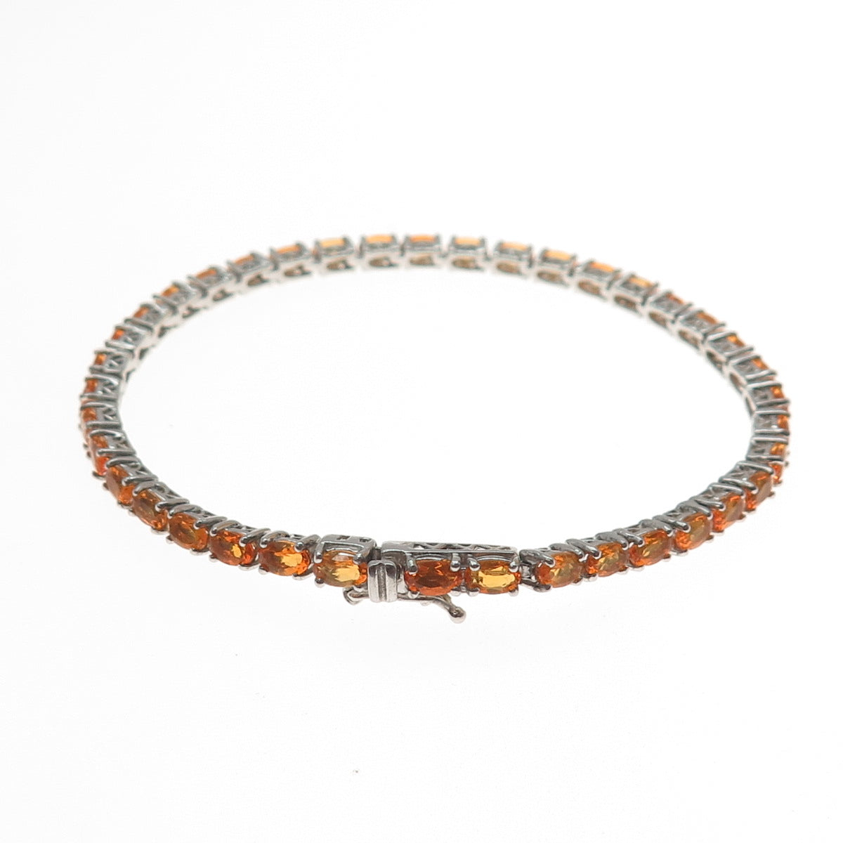 CHUCK CLEMENCY 925 Sterling Silver Real Fire Opal Tennis Link Bracelet 8"