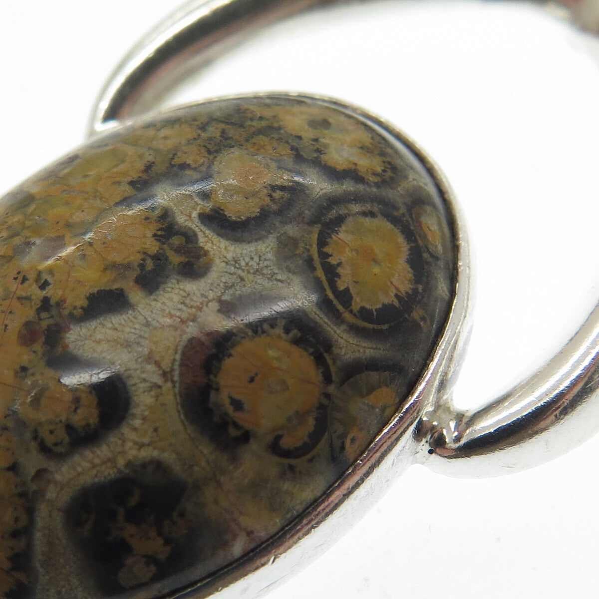925 Sterling Silver Vintage Mexico Real Picture Jasper Gemstone Pendant