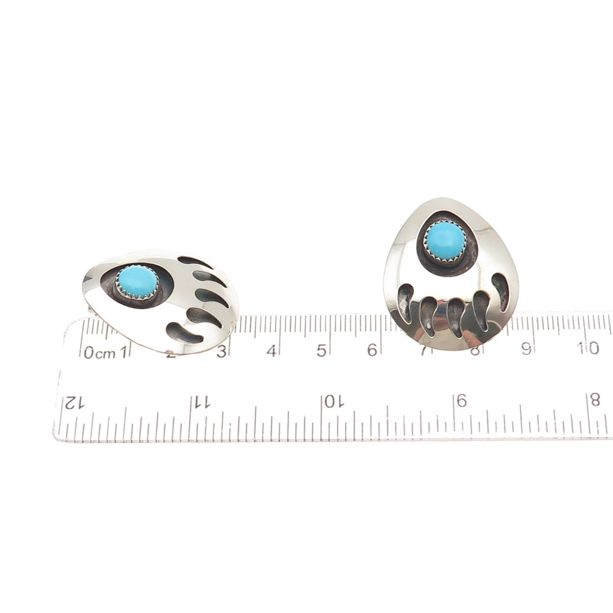Old Pawn 925 Sterling Silver Vintage Southwestern Turquoise Bear Paw Earrings