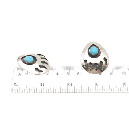 Old Pawn 925 Sterling Silver Vintage Southwestern Turquoise Bear Paw Earrings