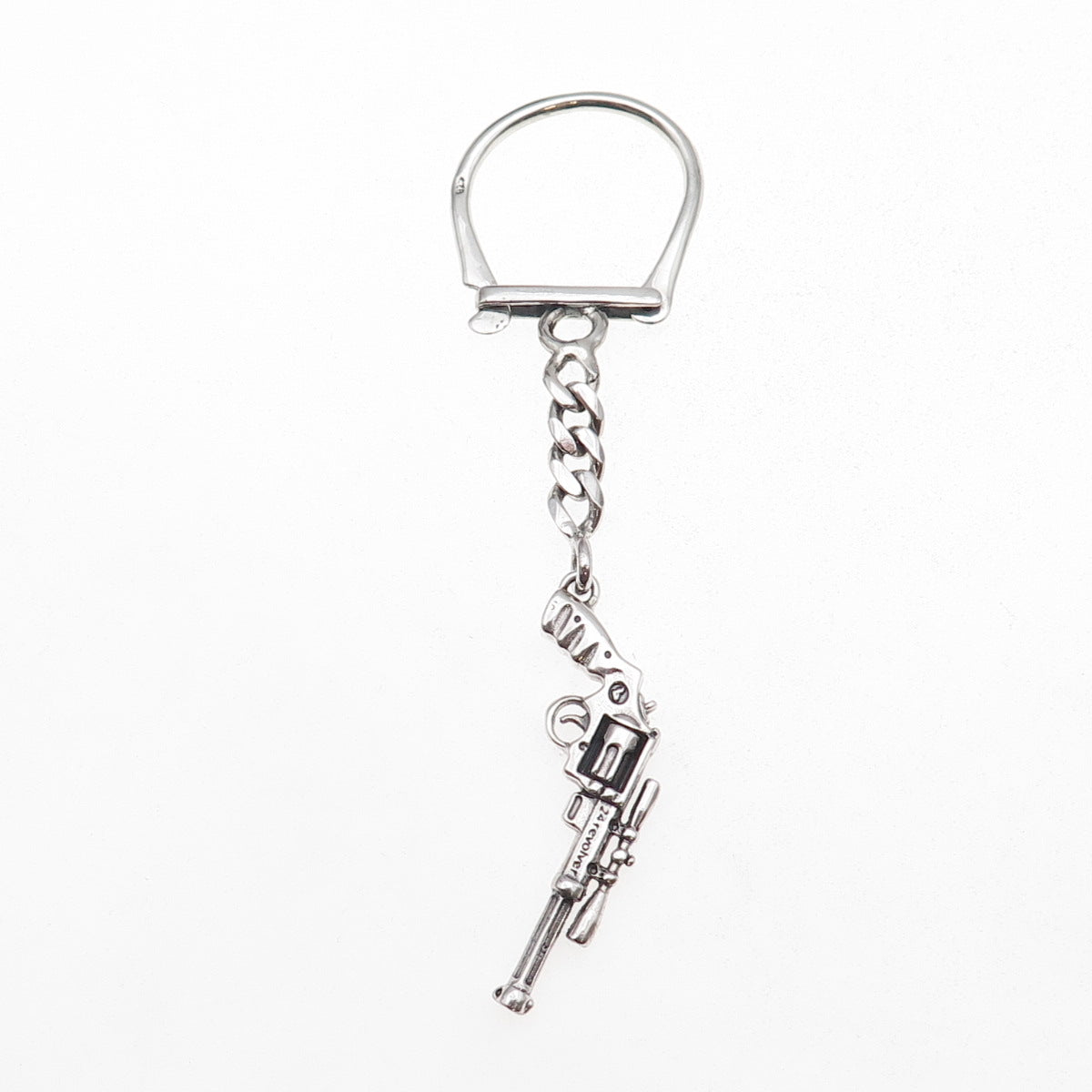 925 Sterling Silver Vintage Revolver Key Fob Chain