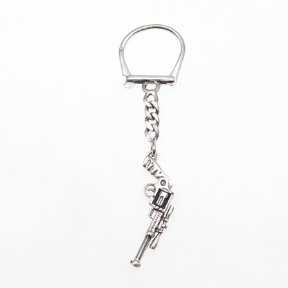 925 Sterling Silver Vintage Revolver Key Fob Chain