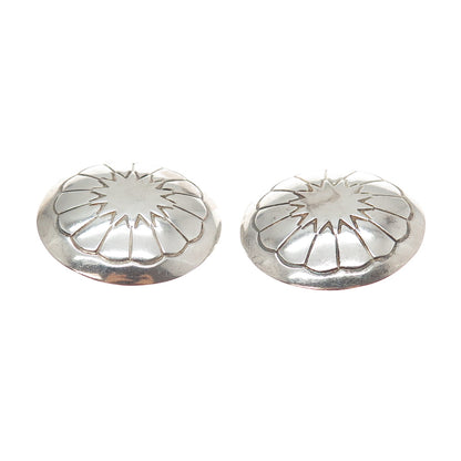 Old Pawn Sterling Silver 14K Gold Posts Vintage Flower Concho Tribal Earrings