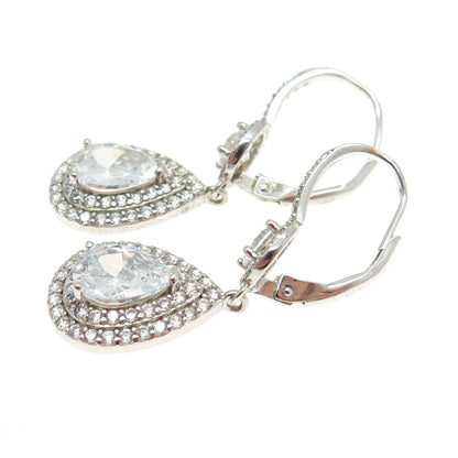 925 Sterling Silver Round & Pear-Cut C Z Dangle Teardrop Earrings