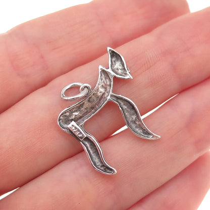 925 Sterling Silver Vintage Chai Judaica Oxidized Charm Pendant