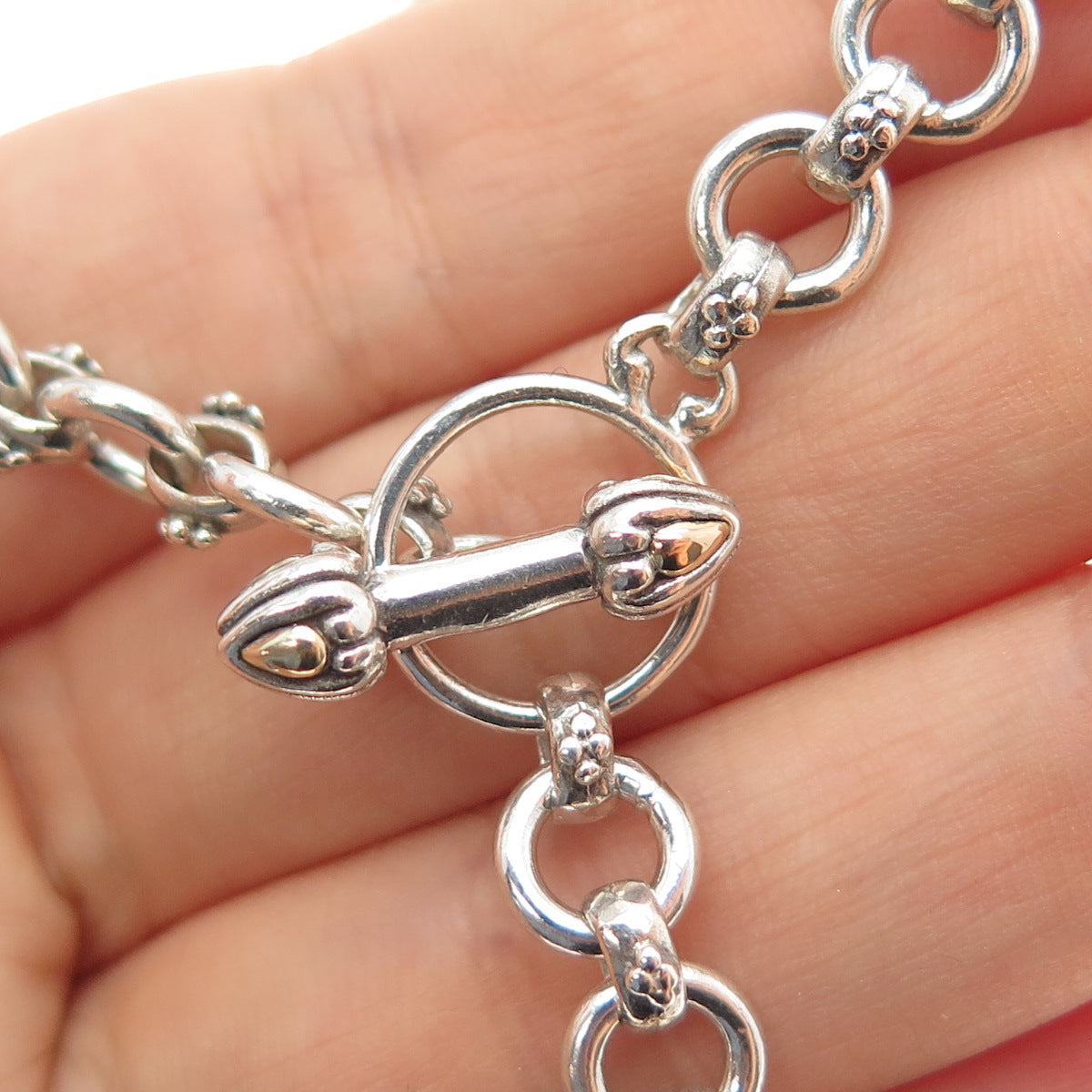 JOHN HARDY 18K Gold 925 Sterling Silver Vintage Heart Rolo Chain Necklace 16"