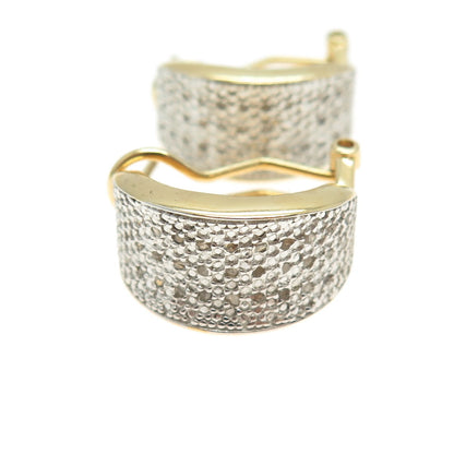 DBJ DEE BERKLE 925 Sterling Silver Gold Plated Real Diamond Omega Back Earrings