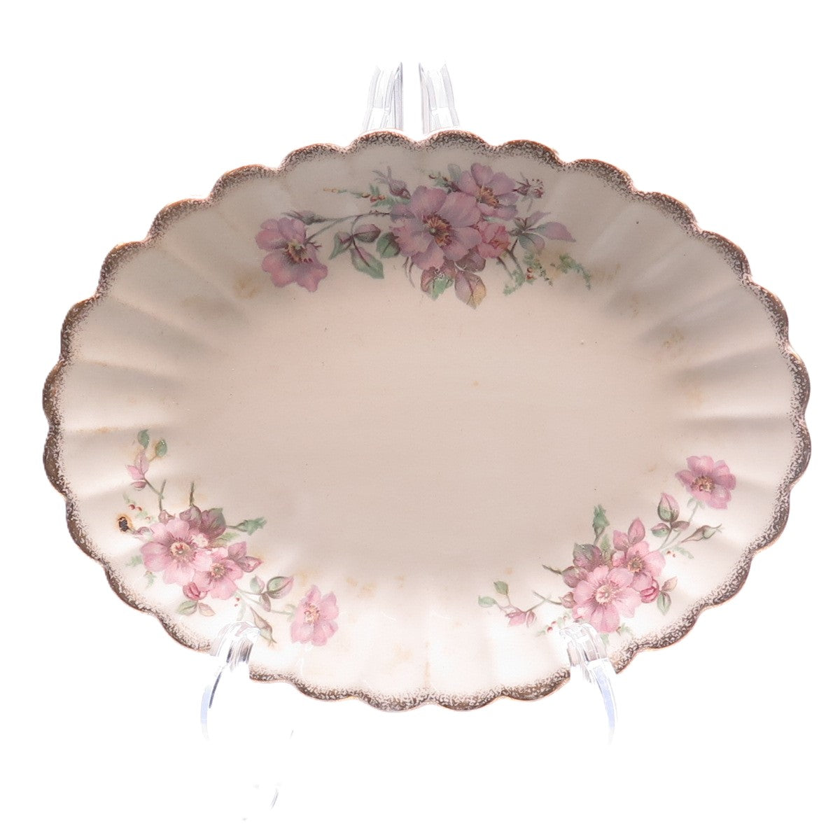 LIMOGES Antique Warranted 22K Gold 3K G-F. W. Wild Rose Porcelain Serving Plate