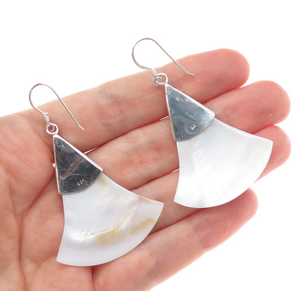 925 Sterling Silver Vintage Real MOP Modernist Axe Dangle Earrings