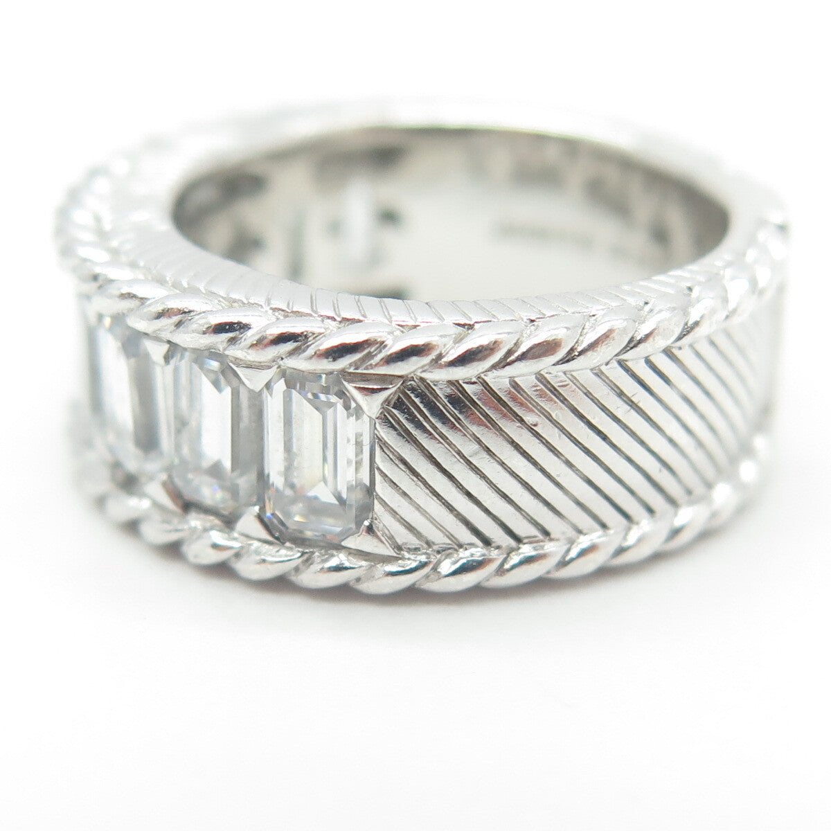 JUDUTH RIPKA 925 Sterling Silver Baguette-Cut C Z Half Eternity Ring Size 5