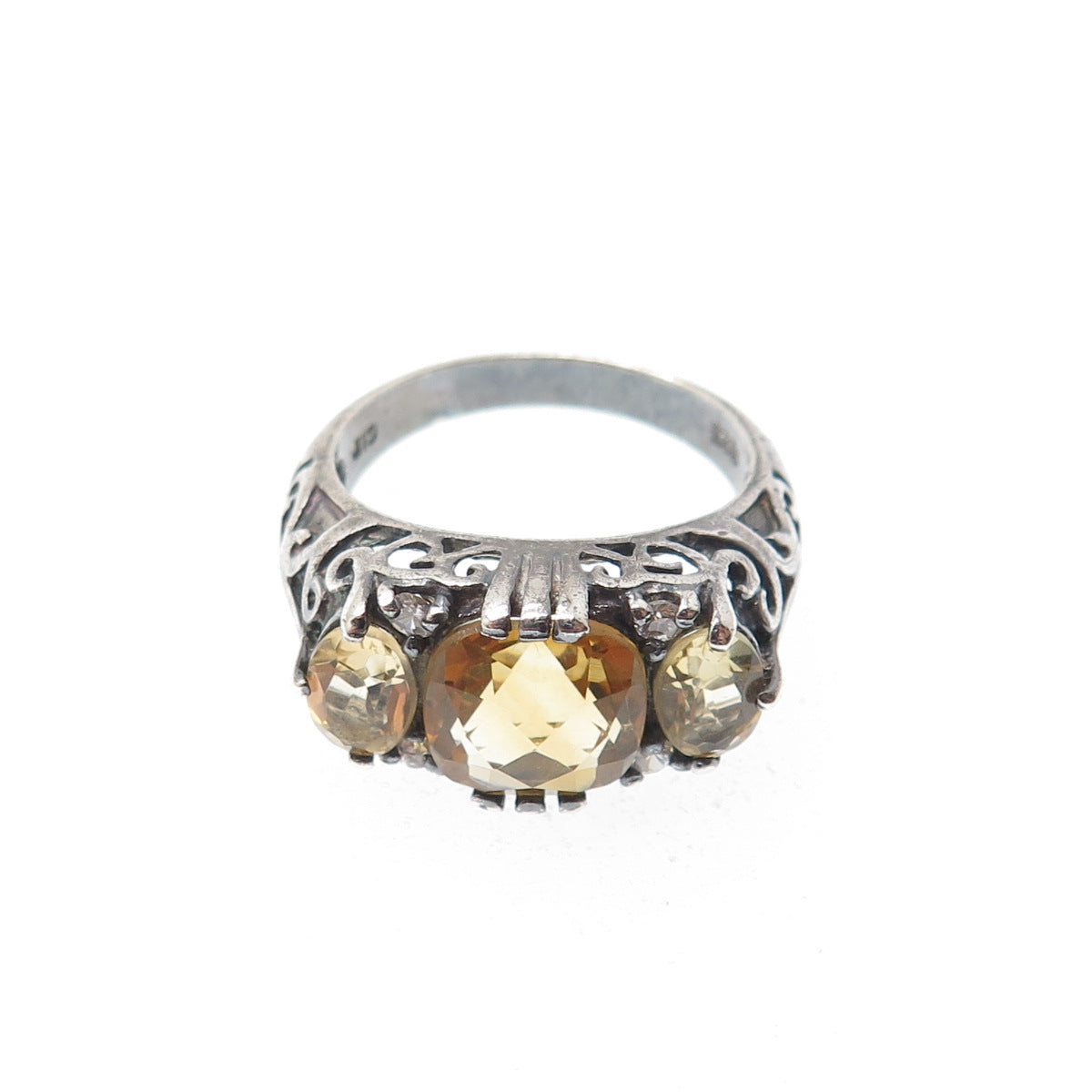 CLYDE DUNEIER CID 925 Sterling Vintage Real Citrine & C Z Oxidized Ring Size 6