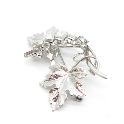 925 Sterling Silver Vintage Carl Art Rhinestone Leaves Pin Brooch