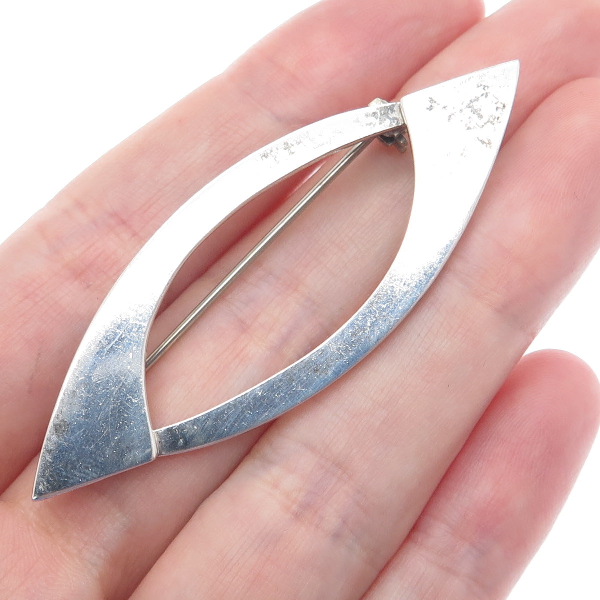 925 Sterling Silver Vintage Mexico Modernist Oxidized Pin Brooch