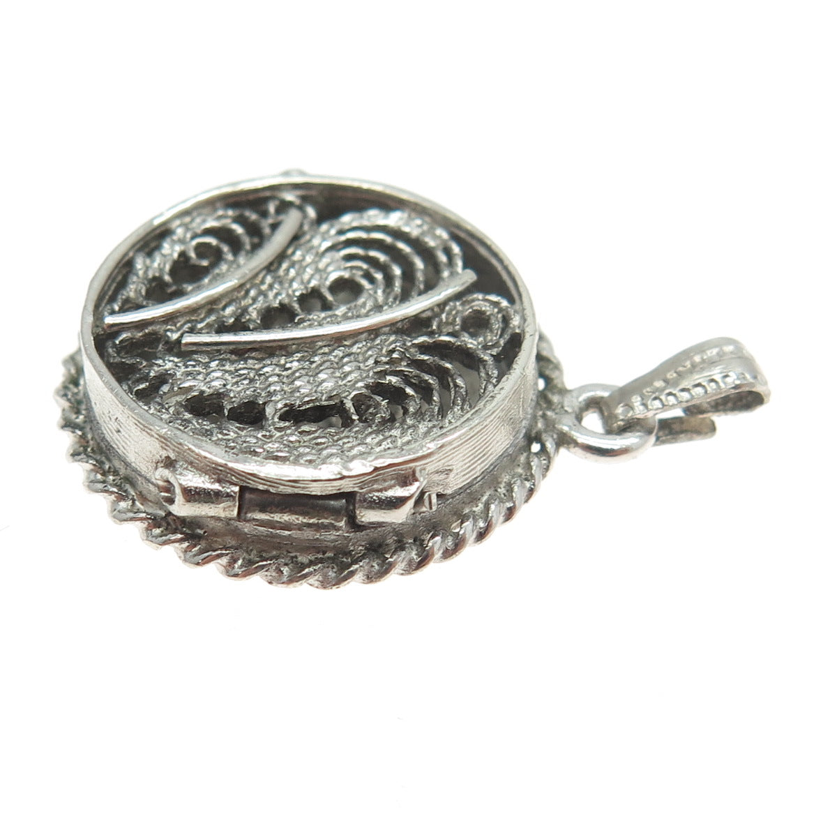 925 Sterling Silver Vintage Filigree Round Locket Pendant