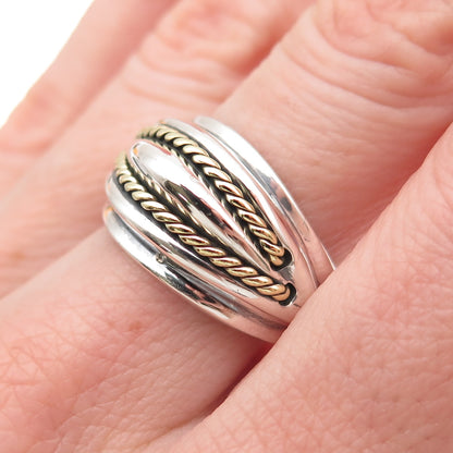 925 Sterling Silver 2-Tone Vintage Mexico Modernist Oxidized Ring Size 7.5