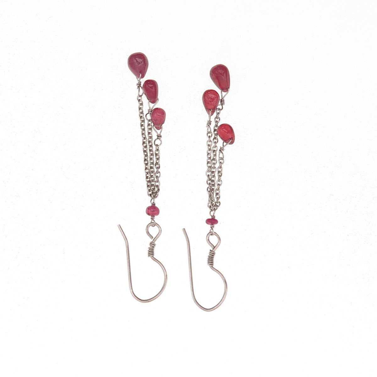 925 Sterling Silver Vintage Real Ruby Tassel Dangle Earrings