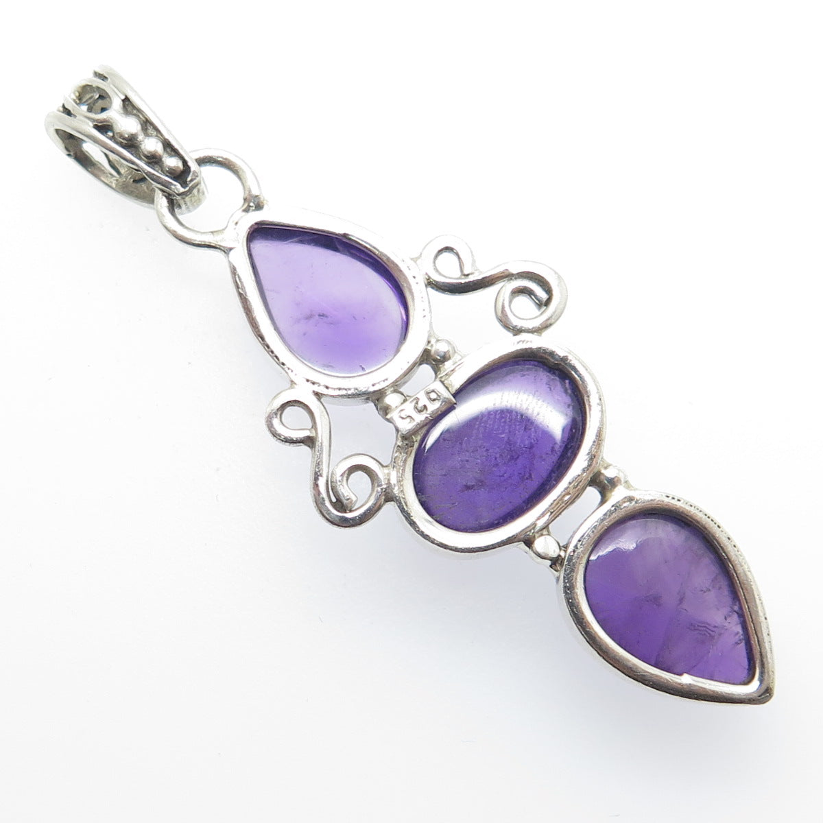 925 Sterling Silver Vintage Real Amethyst Gemstone Pendant