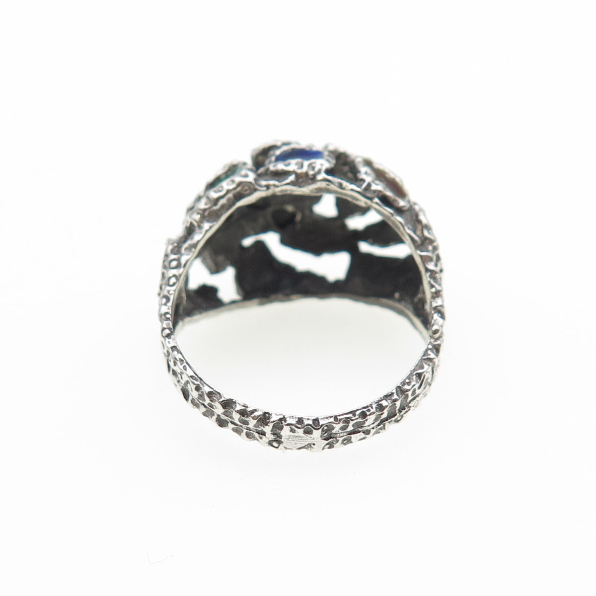 925 Sterling Silver Vintage Enamel Modernist Oxidized Ring Size 6