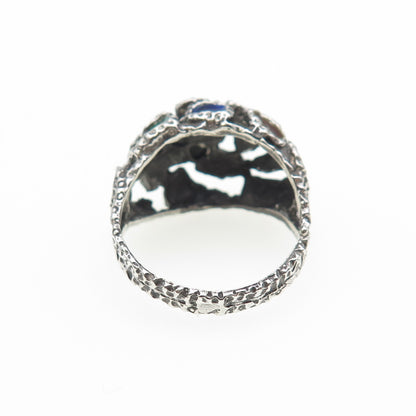 925 Sterling Silver Vintage Enamel Modernist Oxidized Ring Size 6
