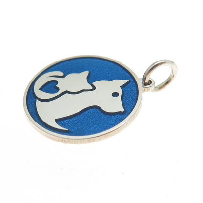 925 Sterling Silver Blue Enamel Dog & Cat Friendship Minimalist Charm Pendant