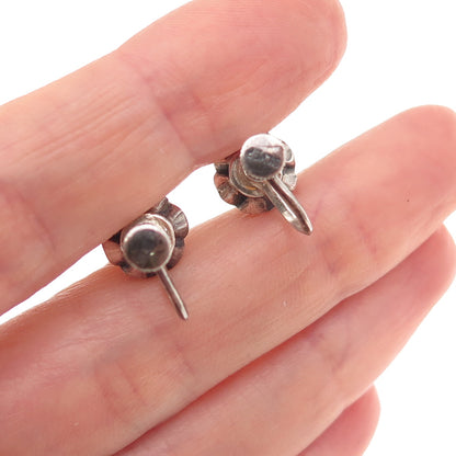 925 Sterling Silver Antique Real Akoya Pearl Floral Oxidized Screw Back Earrings