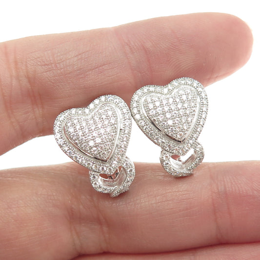 925 Sterling Silver Pave C Z Heart Earrings