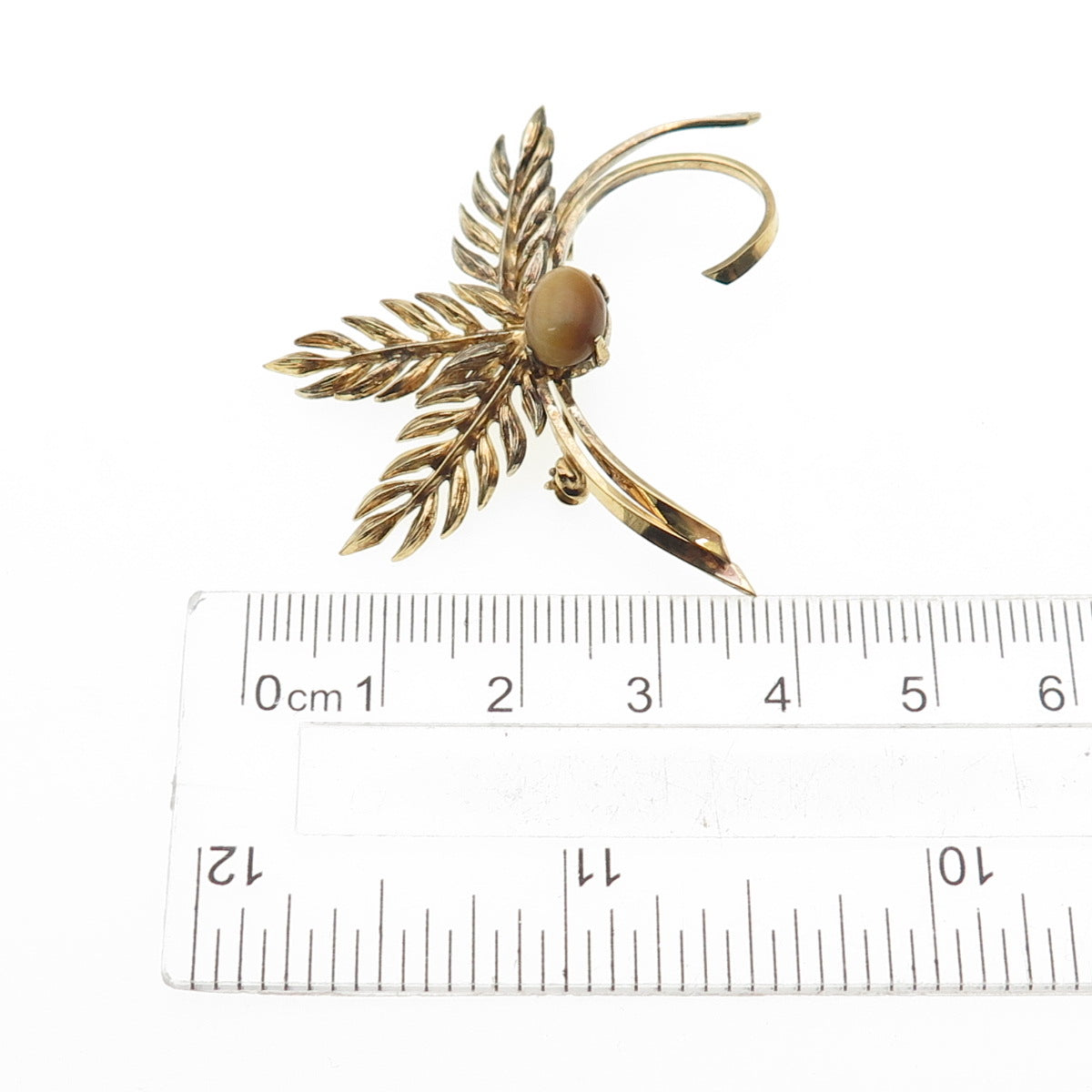 WELLS 925 Sterling Silver Gold Plated Vintage Real Tiger Eye Floral Pin Brooch