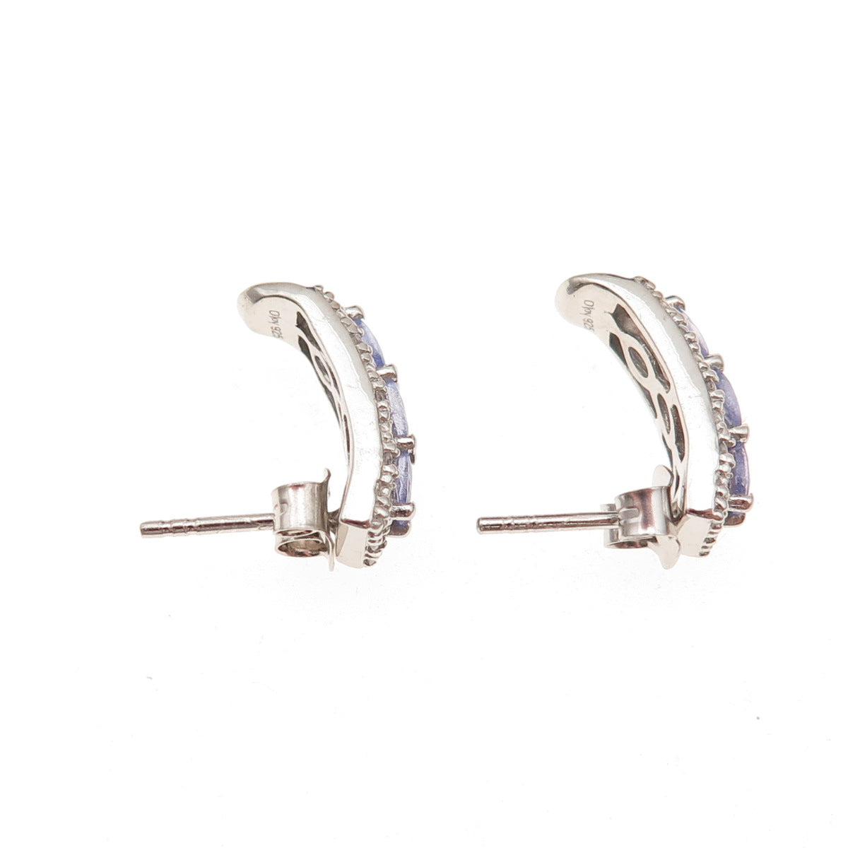 D'Joy 925 Sterling Silver Real Tanzanite & White Topaz Claw Earrings
