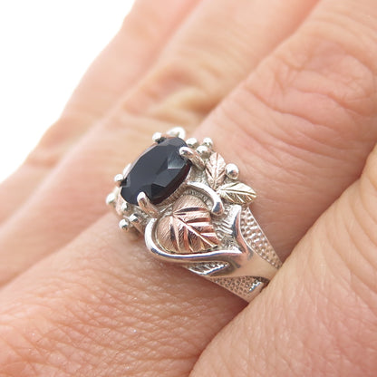 COLEMAN CO 12K Gold 925 Sterling Silver Vintage Real Black Spinel Ring Size 8.25