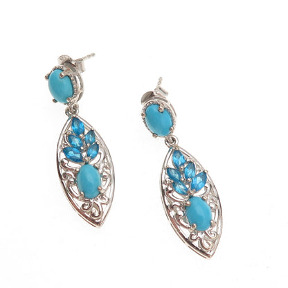 Chuck Clemency 925 Sterling Silver Real Turquoise & Apatite Dangle Earrings